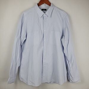 Theory Irving Shirt Mens XXL Pale Blue Seersucker Long Sleeve Stretch Cotton